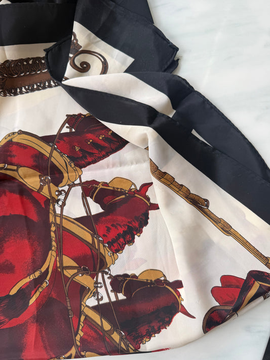 Vintage Silk Horse Motif Scarf