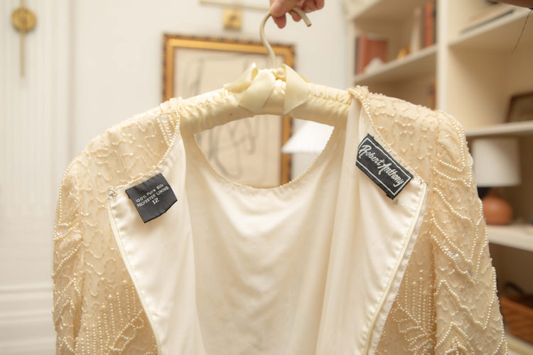 Vintage Silk Beaded Off White Silk Dress Size 6