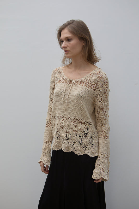 Vintage Crochet Tan Sweater Size 4