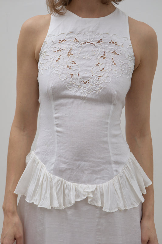Vintage White Silk Fitted Corset Dress Size 0-2