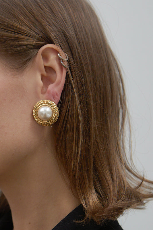 Vintage Round Gold Plated Faux Pearl Earring