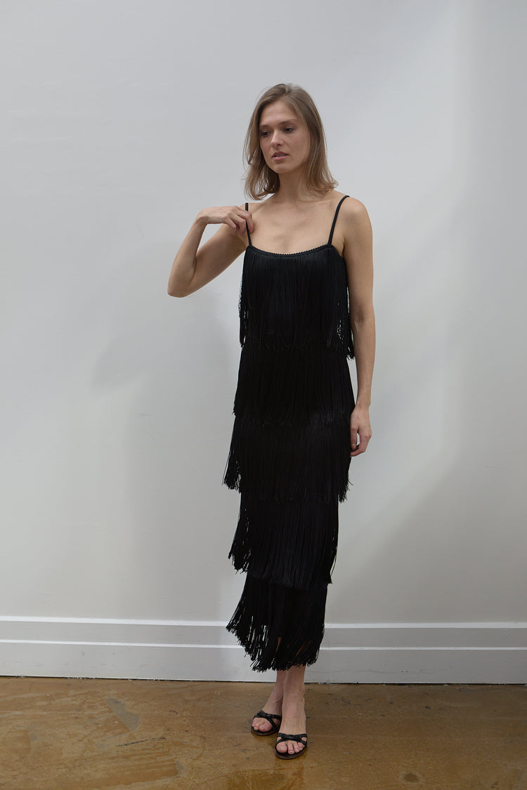 Vintage Fringe Long Black Dress Size 4