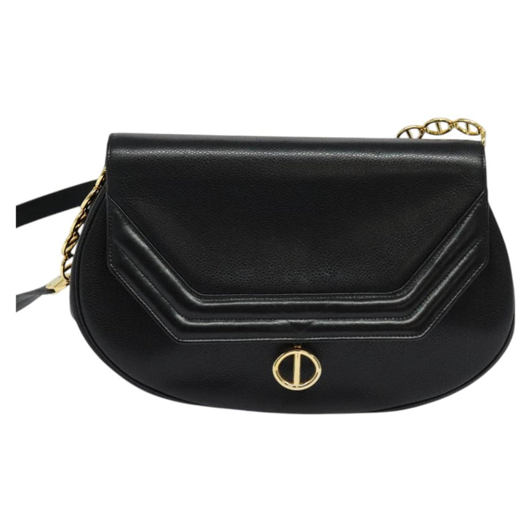 Vintage Christian Dior Black and Gold Leather Crossbody
