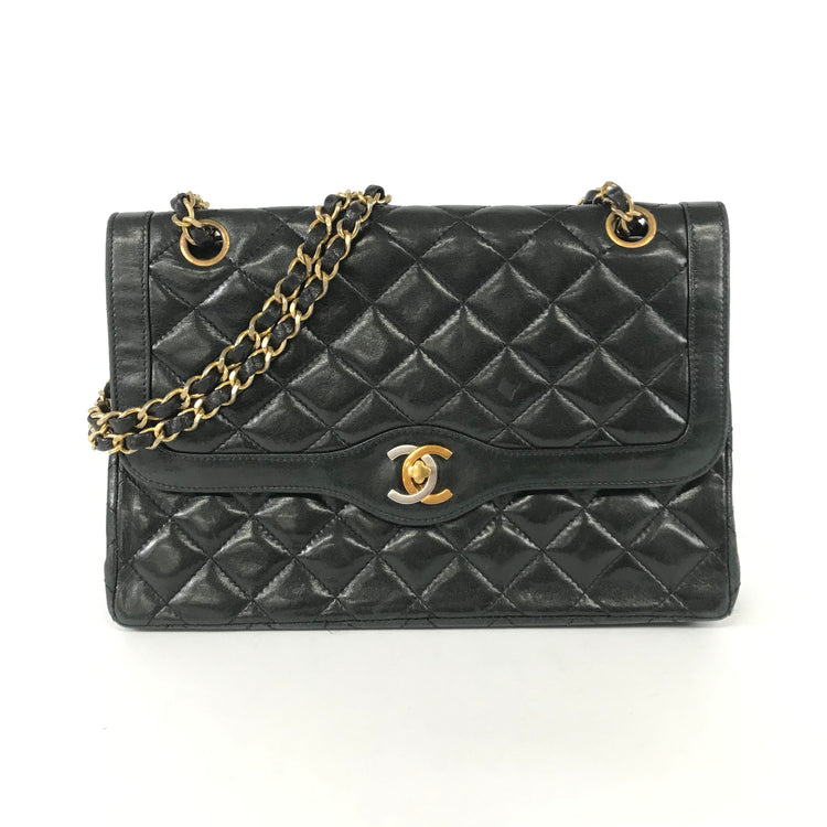 Vintage Two Toned Black Chanel 1991-1994 Flap Bag