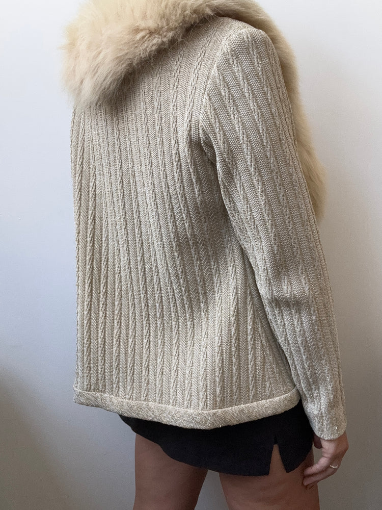 Vintage Fox Fur Lurex Knit Cardigan Size Medium