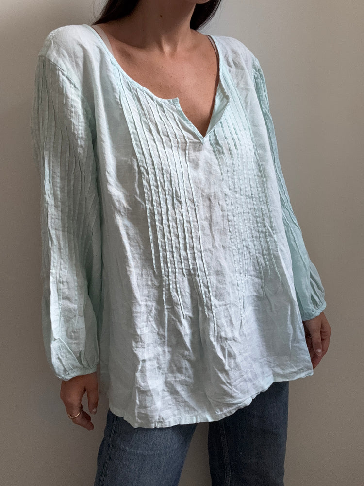 Vintage Pale Blue Linen Blouse Size X-Large