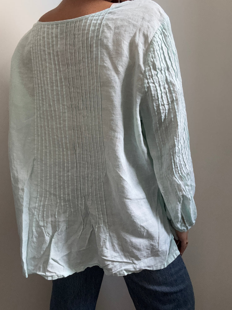Vintage Pale Blue Linen Blouse Size X-Large