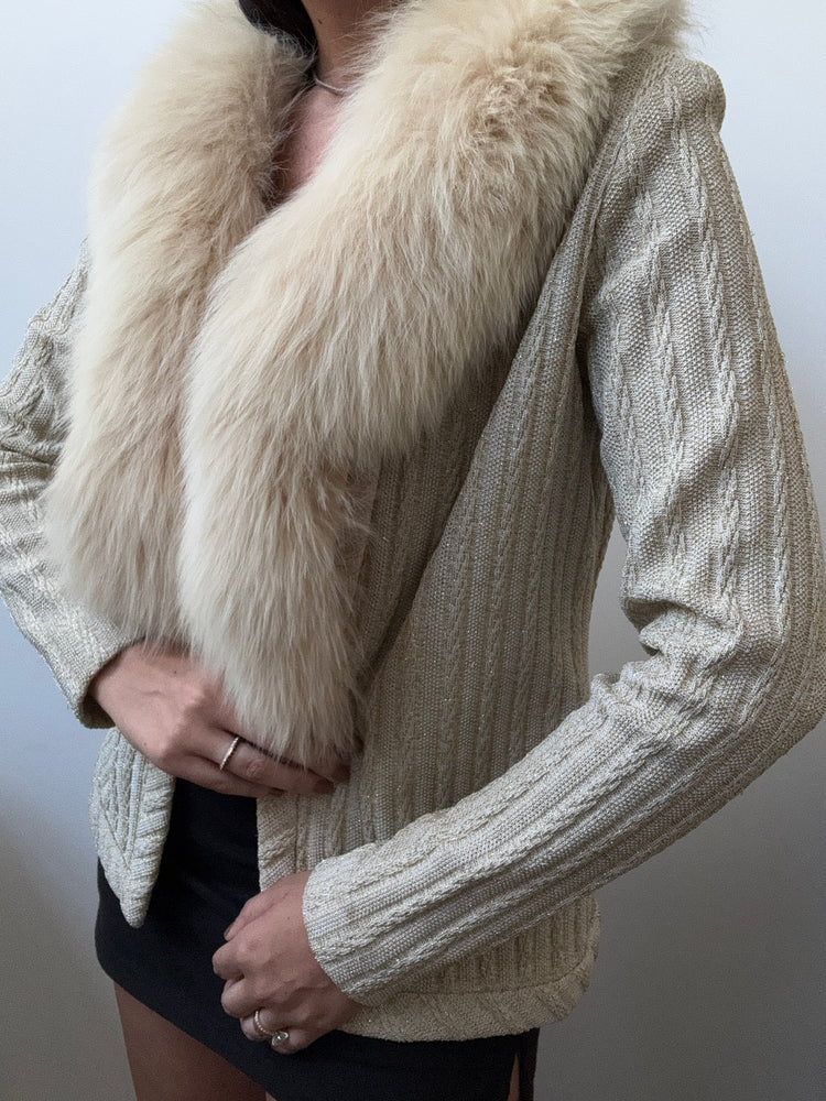 Vintage Fox Fur Lurex Knit Cardigan Size Medium
