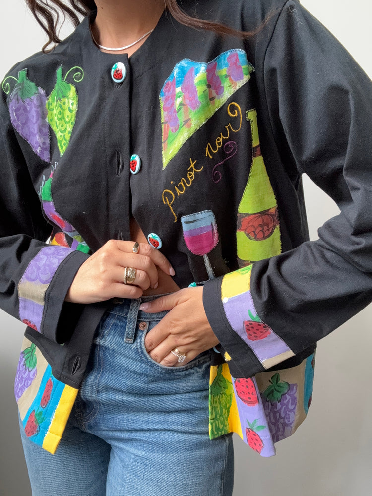 Vintage Hand Painted Wine Cardigan Size Large