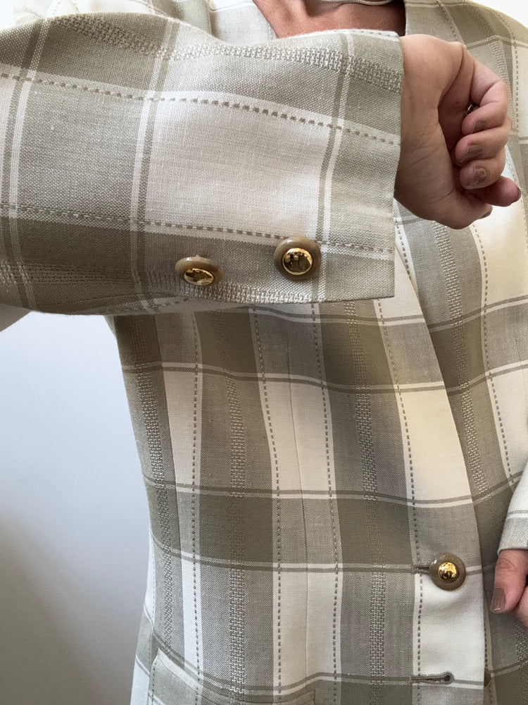 Vintage Beige + Cream Checked Blazer Size Large