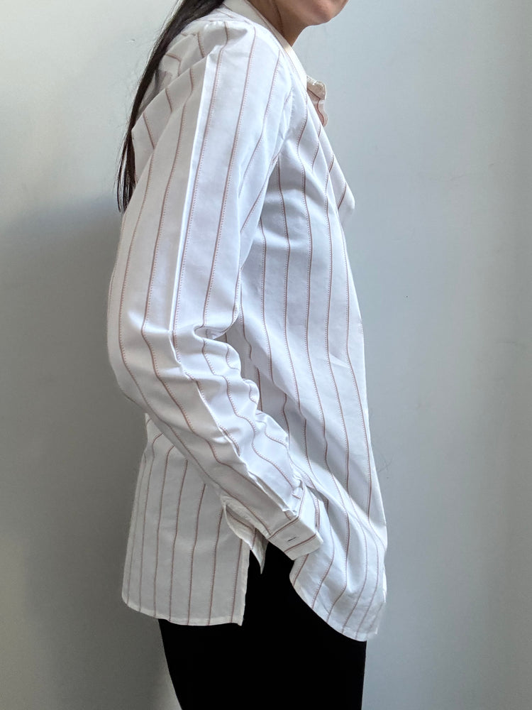 Vintage White Pinstripe Cotton Button Up Shirt Size Small