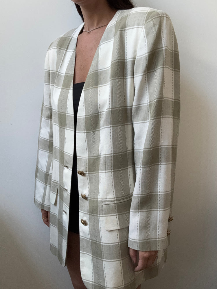 Vintage Beige + Cream Checked Blazer Size Large