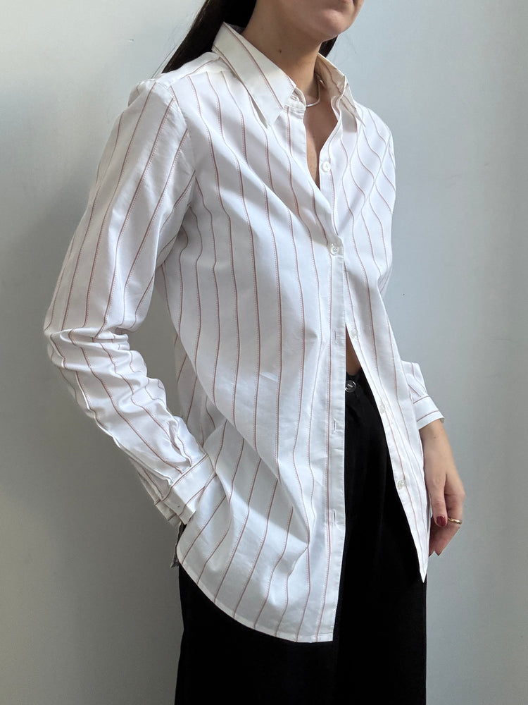 Vintage White Pinstripe Cotton Button Up Shirt Size Small