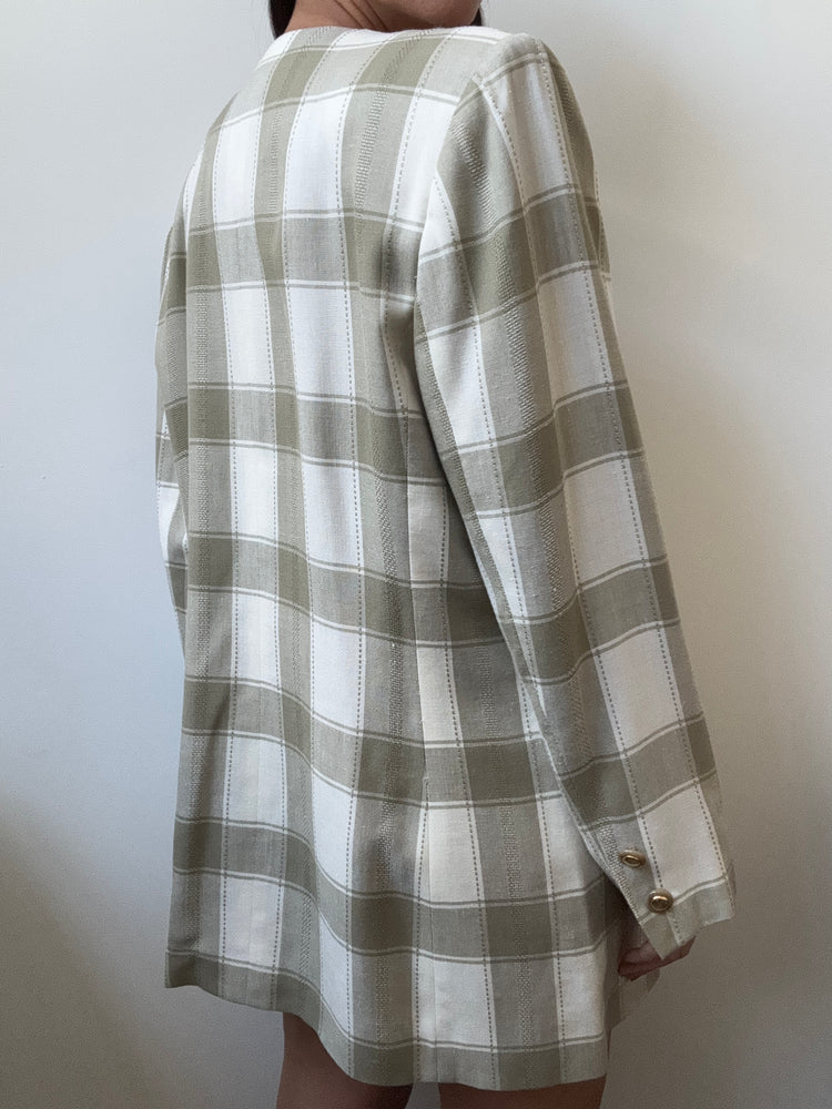 Vintage Beige + Cream Checked Blazer Size Large