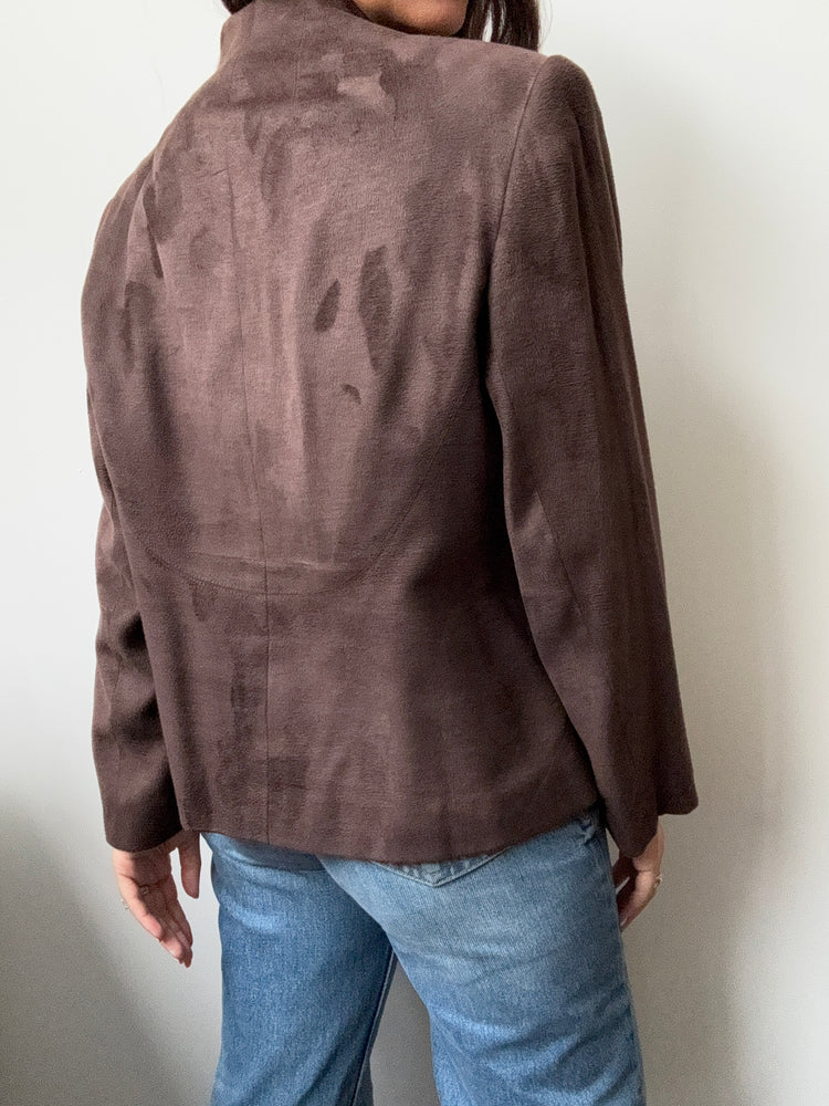 Vintage Brown Faux Suede Collarless Blazer Size Large