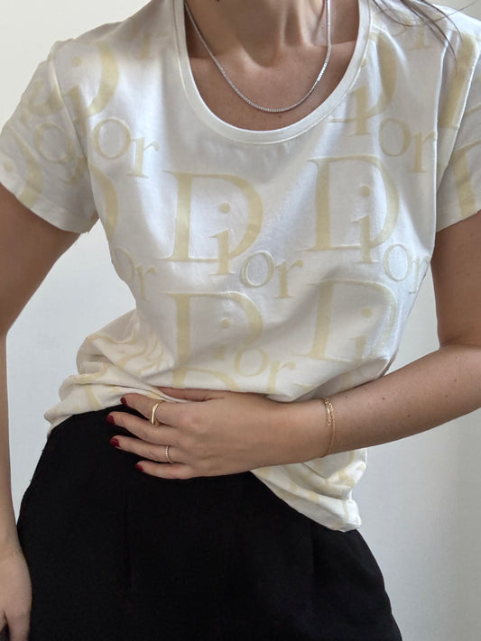 Pre-Loved Christian Dior White Oblique Logo Top Size Large