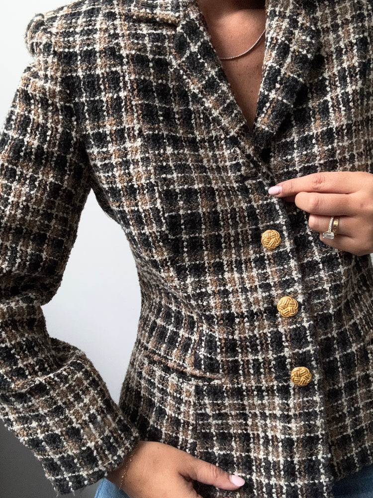 Vintage Wool Plaid Bouclé Tweed Blazer Size Small