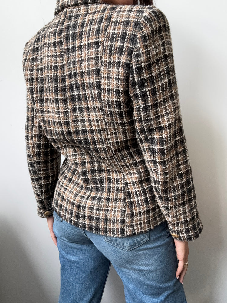 Vintage Wool Plaid Bouclé Tweed Blazer Size Small