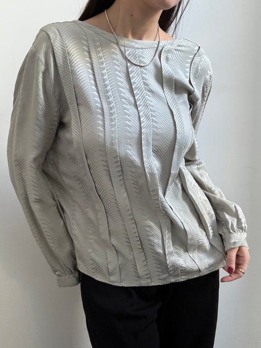 Vintage Bloomingdale's Grey Paneled Silk Blouse Size Medium
