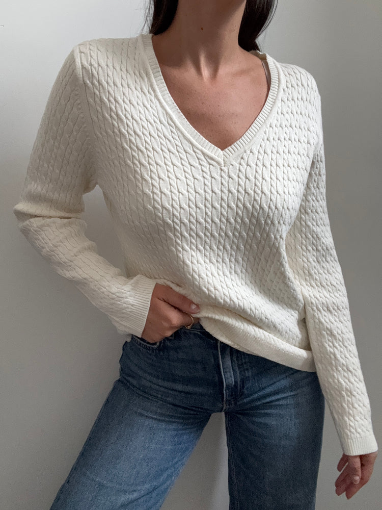 Vintage Ivory Cable Knit Sweater Size Small