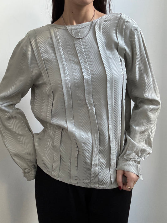 Vintage Bloomingdale's Grey Paneled Silk Blouse Size Medium