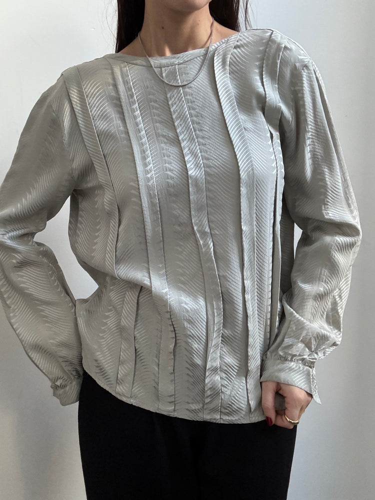 Vintage Bloomingdale's Grey Paneled Silk Blouse Size Medium