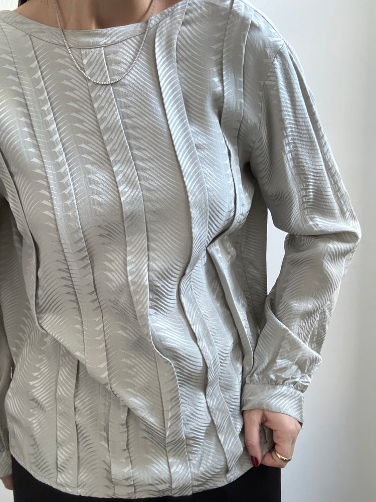 Vintage Bloomingdale's Grey Paneled Silk Blouse Size Medium