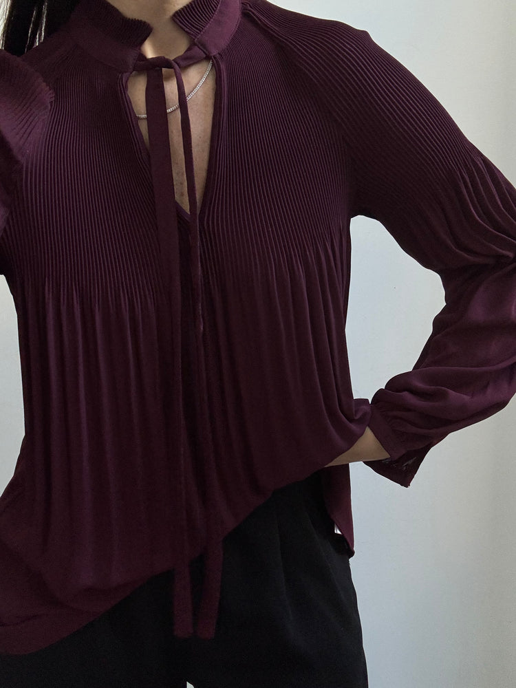 Pre-Loved Ralph Lauren Maroon Pleated Blouse Size Small