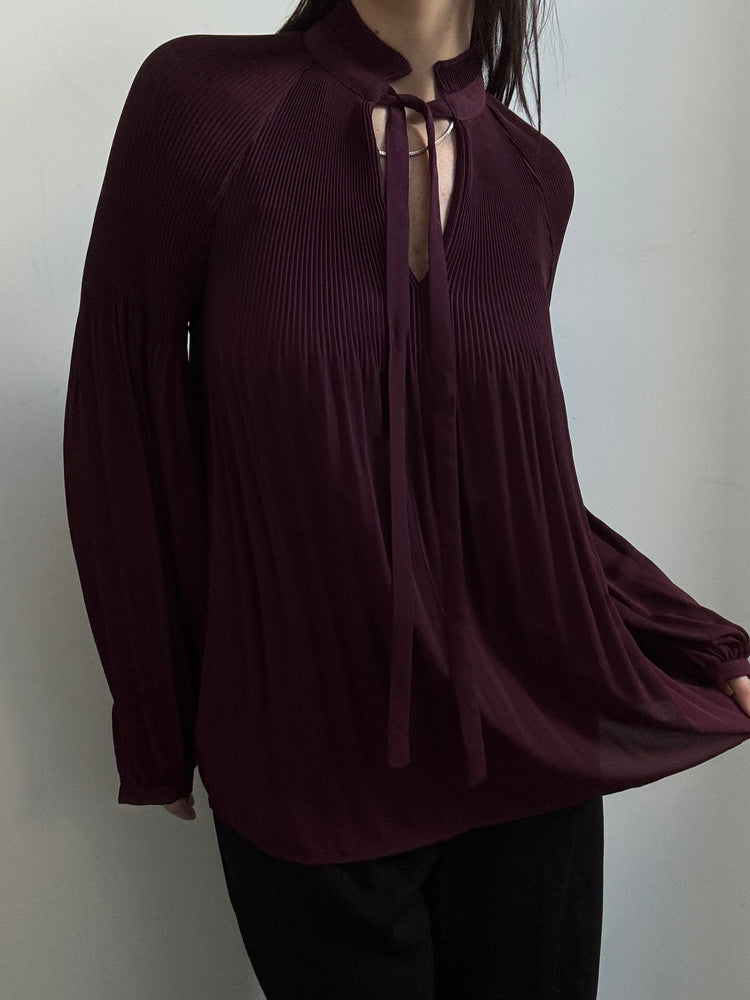 Pre-Loved Ralph Lauren Maroon Pleated Blouse Size Small