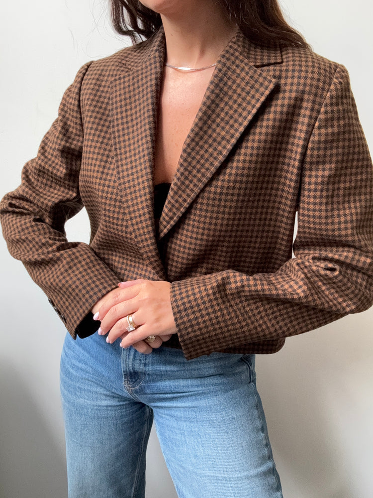 Vintage Wool Black + Brown Houndstooth Blazer Size Small