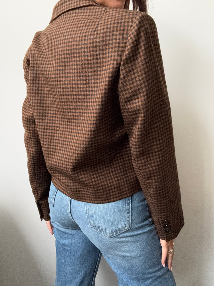 Vintage Wool Black + Brown Houndstooth Blazer Size Small