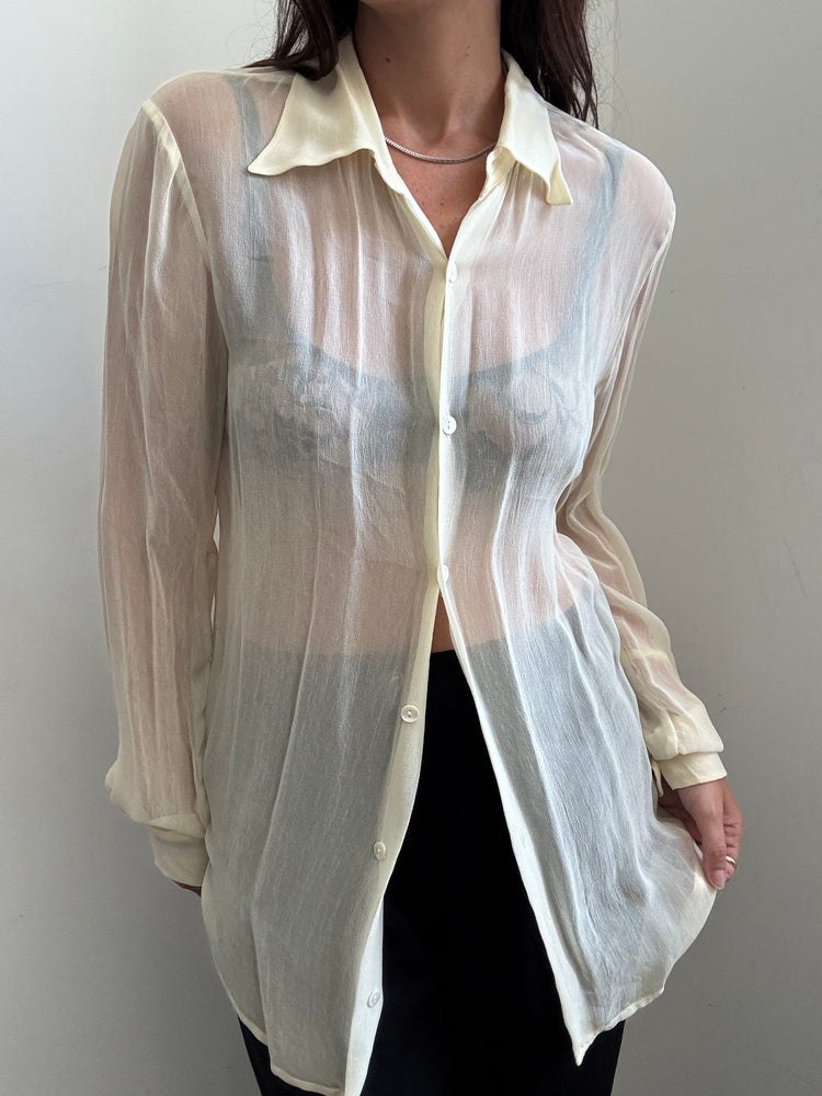 Vintage French Cream Sheer Blouse Size Medium