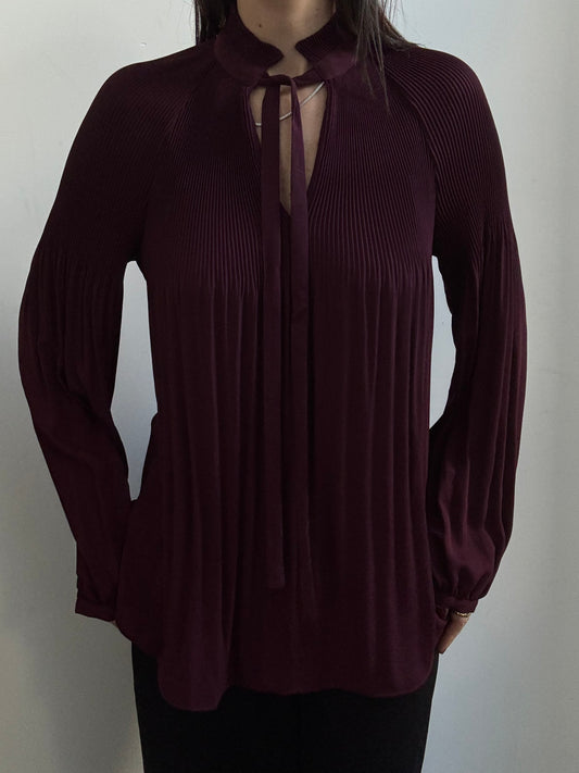 Pre-Loved Ralph Lauren Maroon Pleated Blouse Size Small