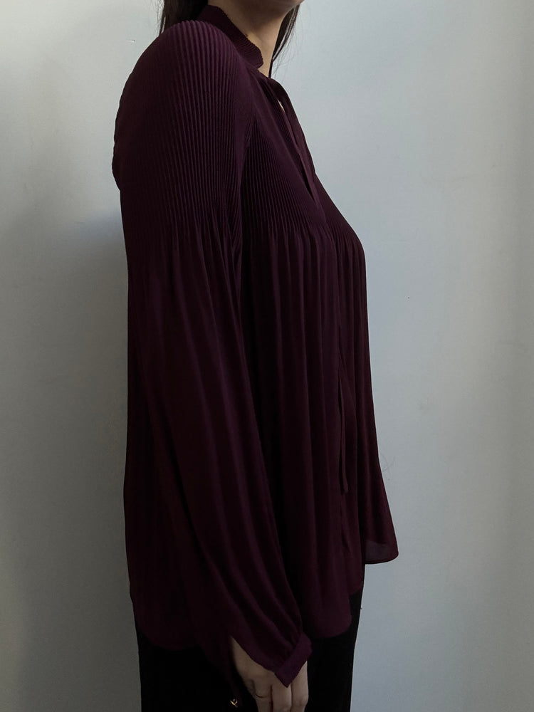 Pre-Loved Ralph Lauren Maroon Pleated Blouse Size Small