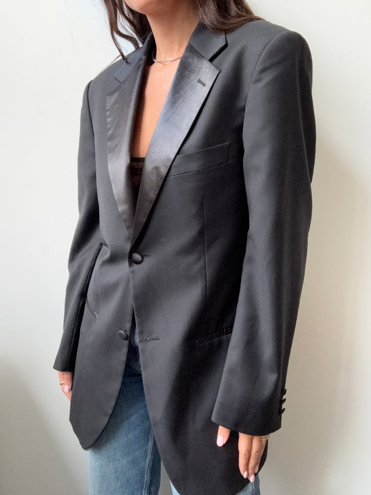 Vintage Wool Black Tuxedo Blazer Size Medium