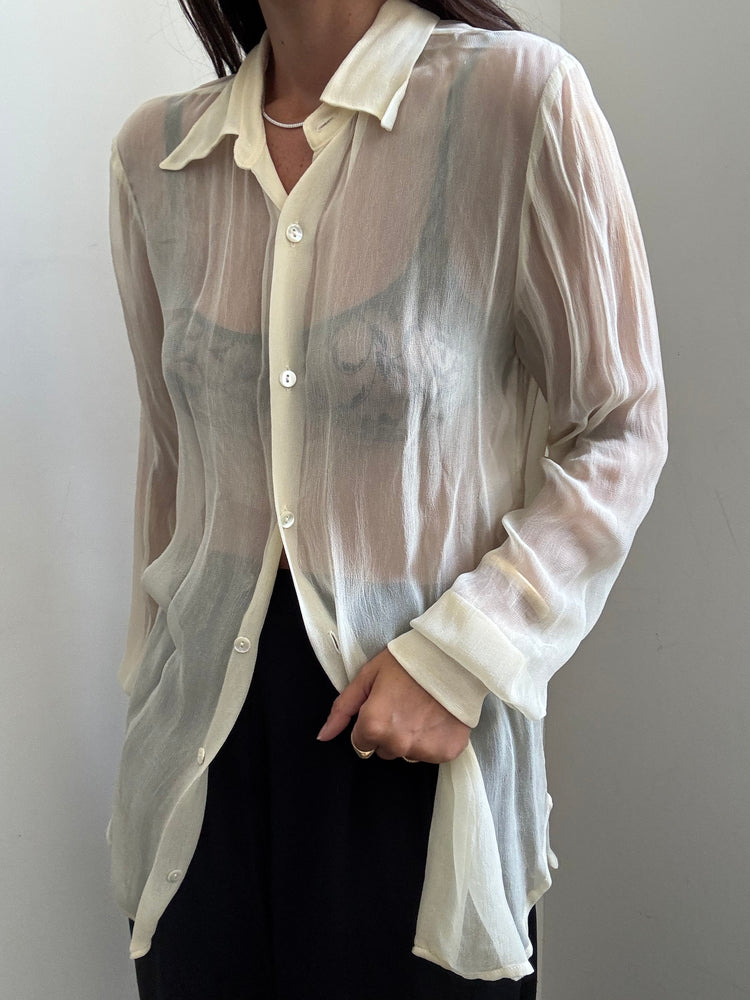 Vintage French Cream Sheer Blouse Size Medium
