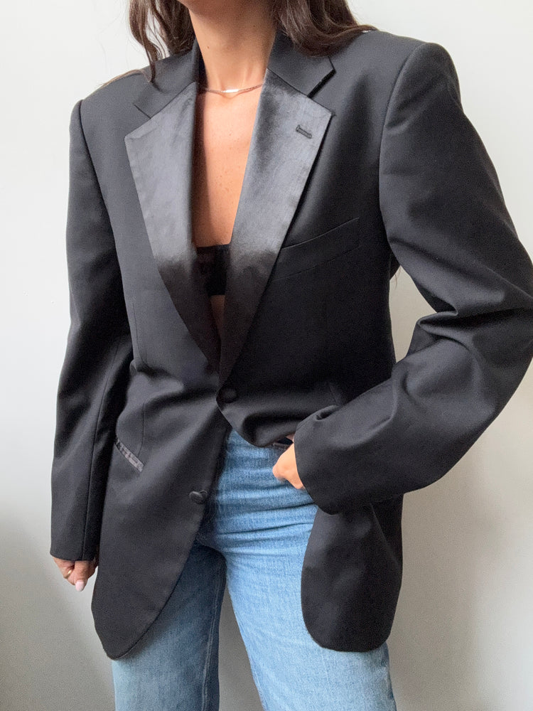 Vintage Wool Black Tuxedo Blazer Size Medium
