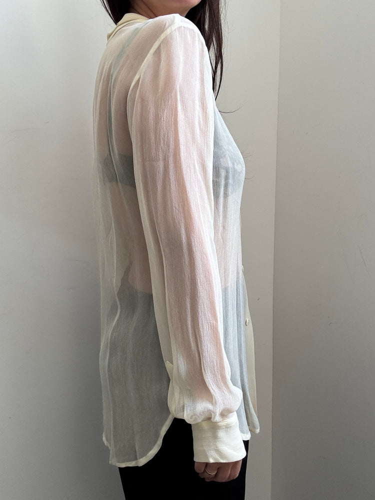 Vintage French Cream Sheer Blouse Size Medium