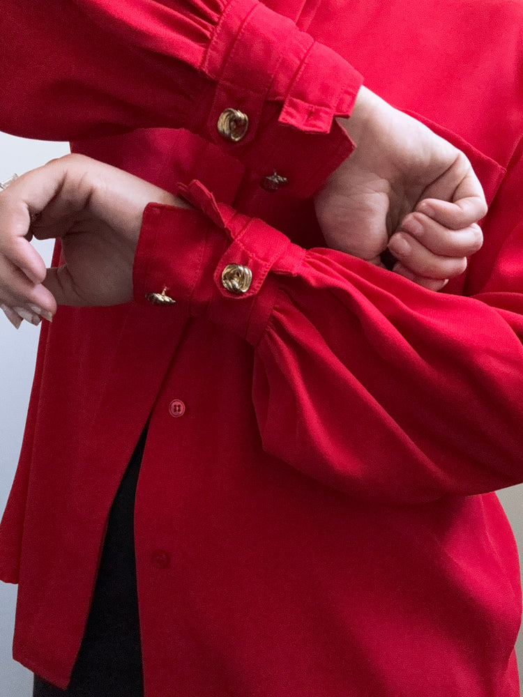 Vintage Red With Gold Buttoned Blouse Size Medium