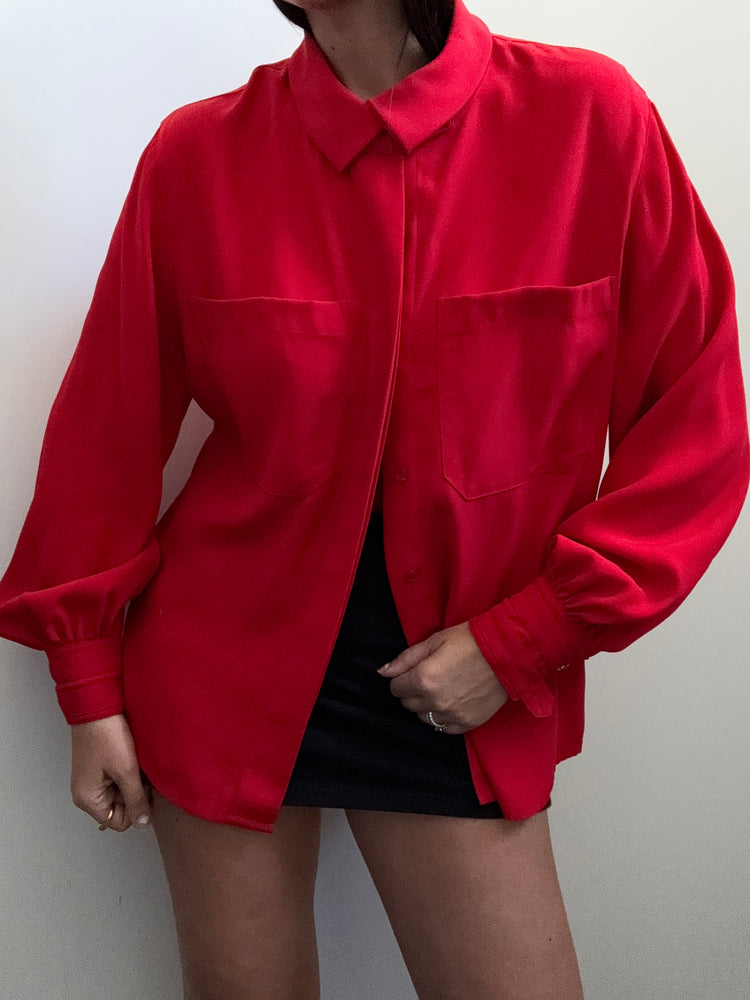 Vintage Red With Gold Buttoned Blouse Size Medium