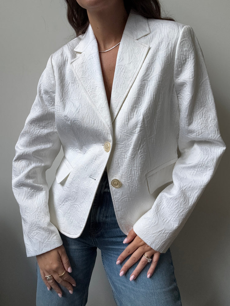 Vintage White Jacquard Textured Blazer Size Medium