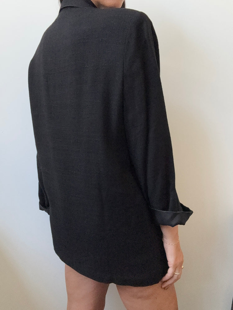 Vintage Black Lightweight Woven Blazer Size Medium