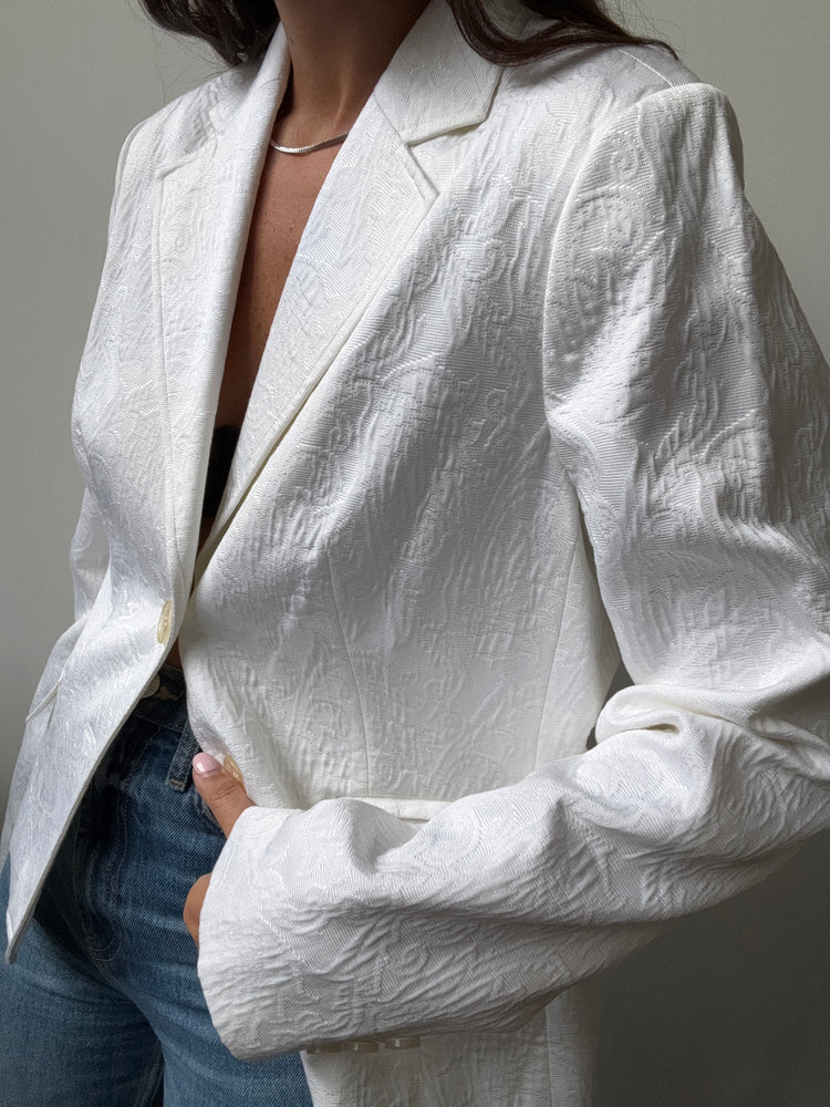 Vintage White Jacquard Textured Blazer Size Medium