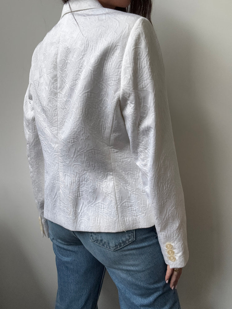 Vintage White Jacquard Textured Blazer Size Medium