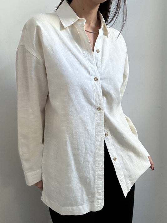 Vintage White Linen Button Up Blouse Size Medium