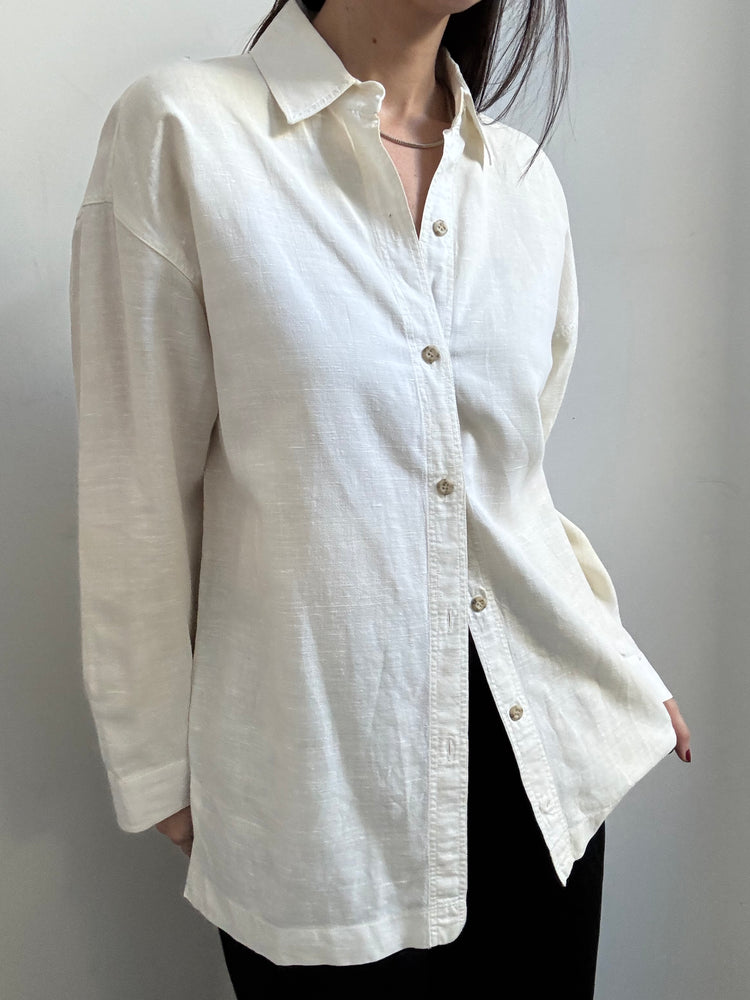 Vintage White Linen Button Up Blouse Size Medium