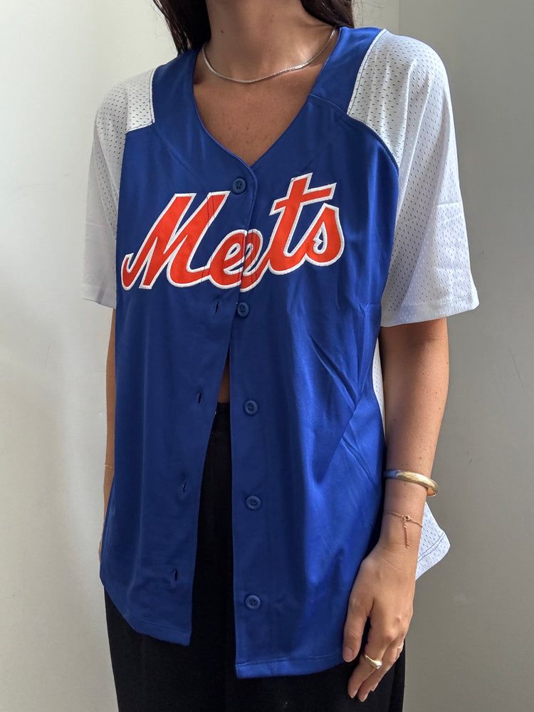 Vintage Button-Down Mets Baseball Jersey Size Large
