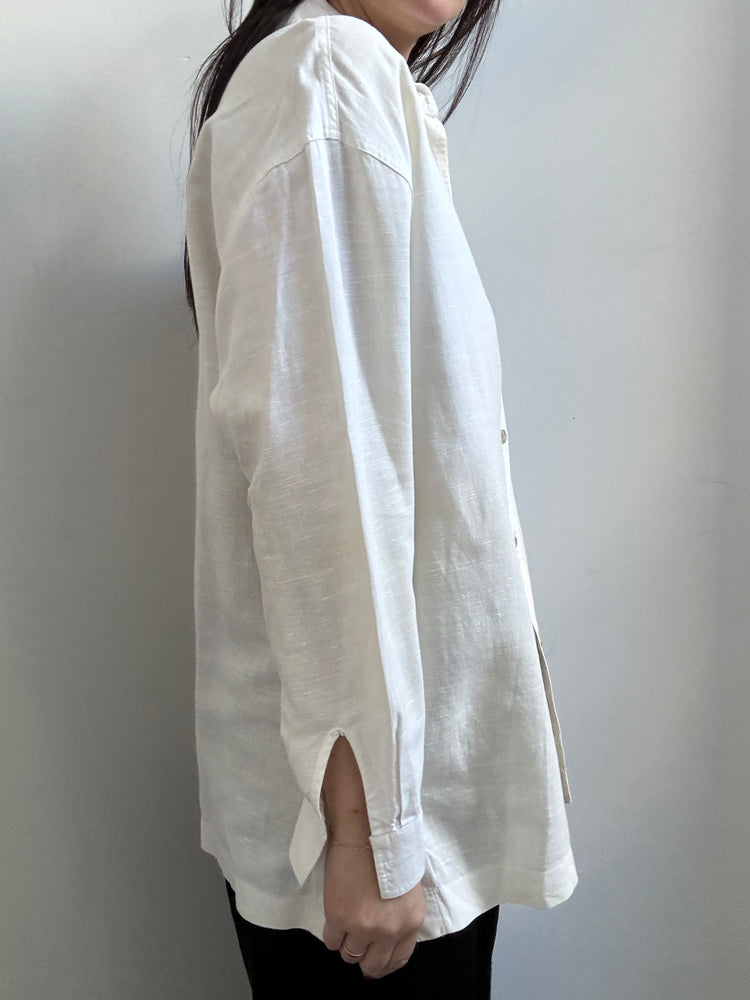 Vintage White Linen Button Up Blouse Size Medium