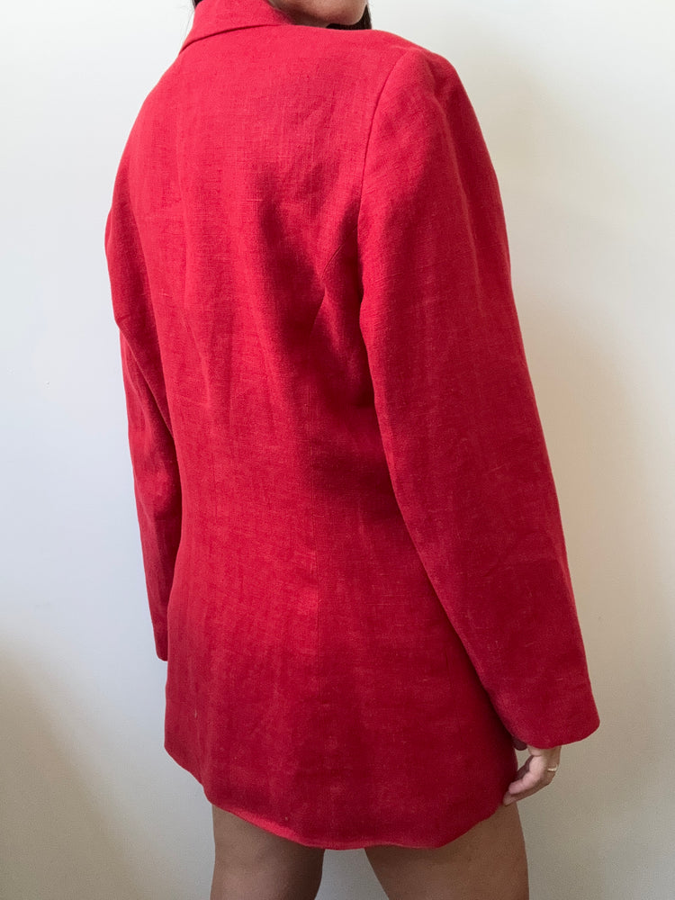 Vintage Linen Red Woven Blazer Size Large