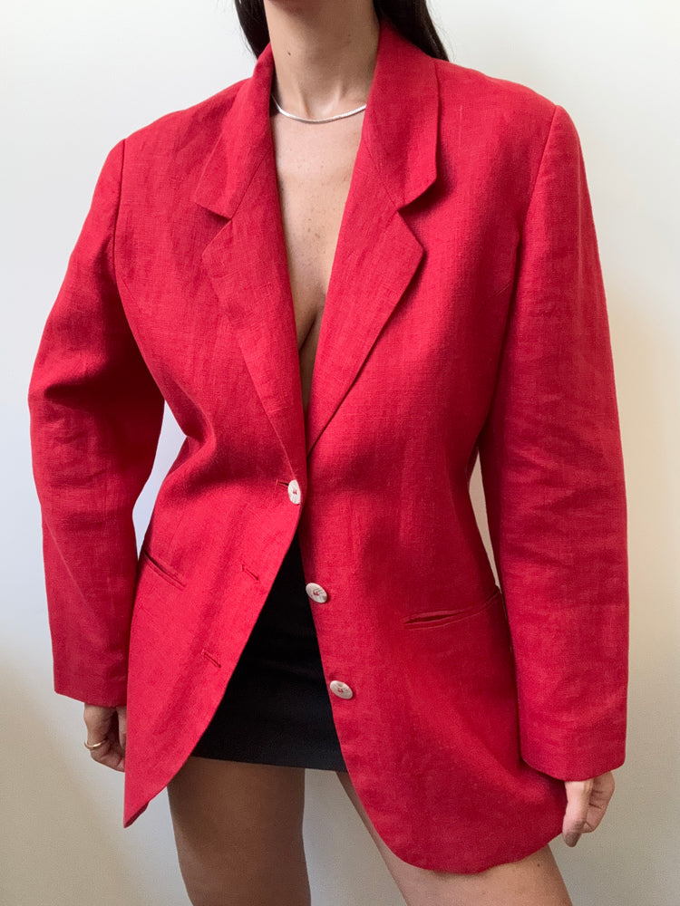 Vintage Linen Red Woven Blazer Size Large